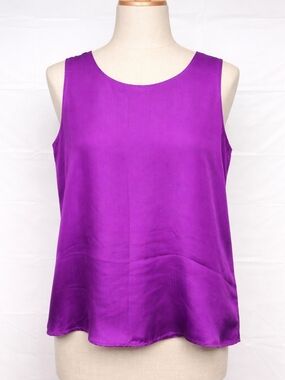 100% Silk Purple Sleeveless Blouse Tank Top L